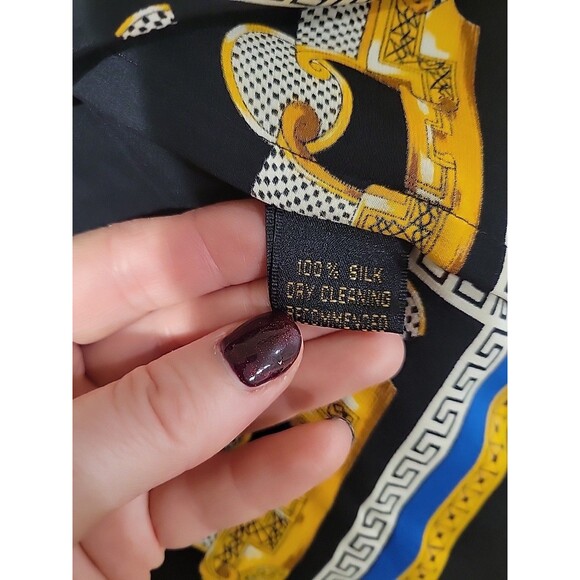 Vintage Creme De Silk Black/Gold Silk Button-Down Shirt Baroque Rotary Print L? - Picture 10 of 10